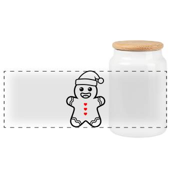 Bonhomme en pain d’épices sucré | Noël avec le cœur - Boîte à biscuits avec couvercle en bois - blanc - Devant
