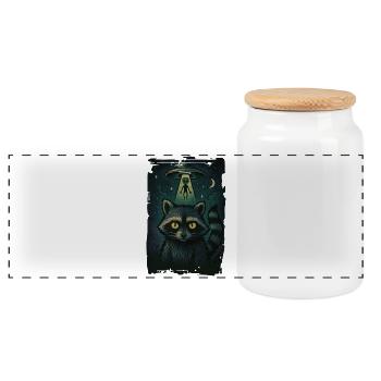 Funny Raccoon Gift Cosmic Trash Guardian - Panoramic Cookie Jar with Wooden Lid - white - Front