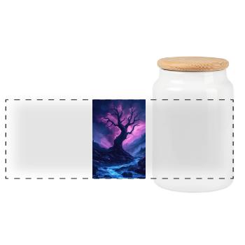 Dark fantasy illustration - Panoramic Cookie Jar with Wooden Lid - white - Front