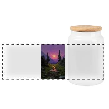 Illustration einer Naturlandschaft - Panorama Keksdose mit Holzdeckel - Weiß - Vorne