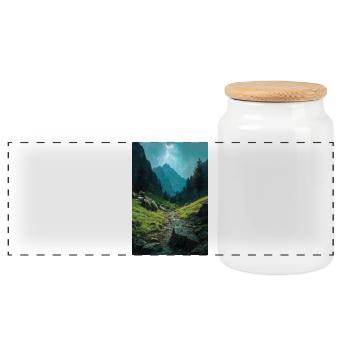 Illustration einer Naturlandschaft - Panorama Keksdose mit Holzdeckel - Weiß - Vorne
