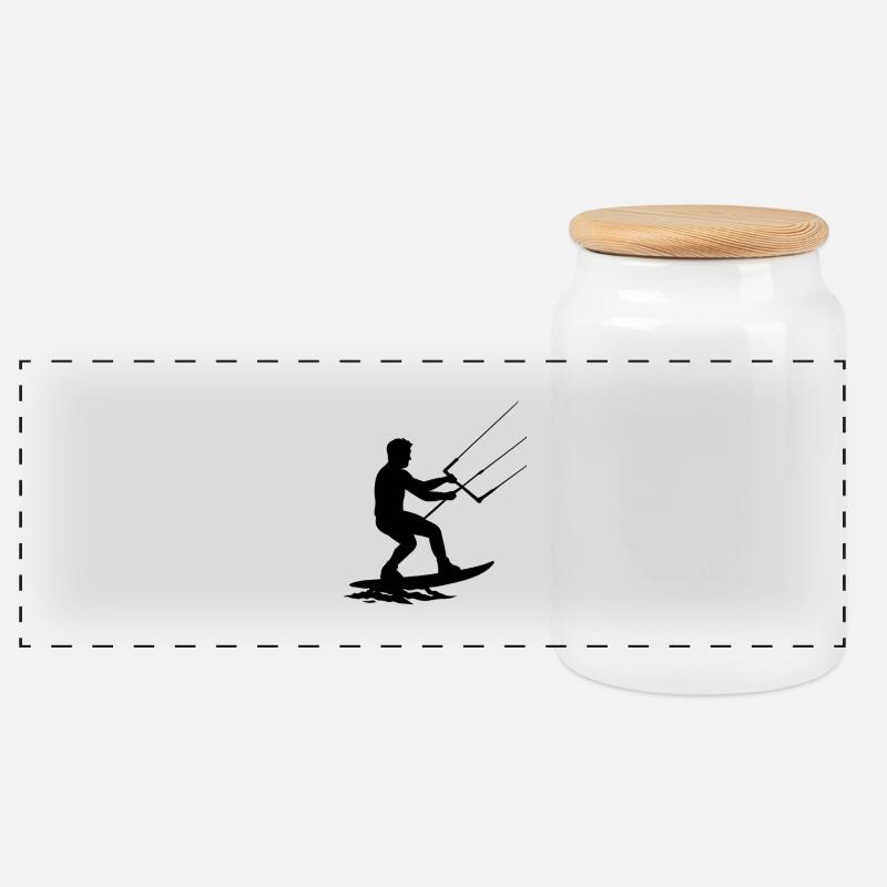 Cooler Kitesurfer in Aktion – Dynamische Silhouett - Panorama Keksdose mit Holzdeckel - Weiß