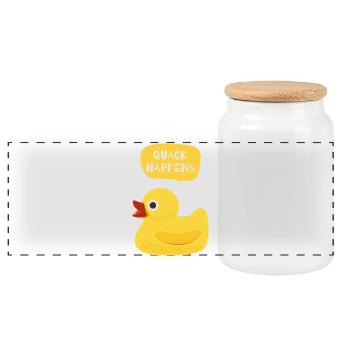 Quack Happens Ente Design - Panorama Keksdose mit Holzdeckel - Weiß - Vorne