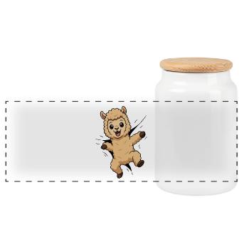 Cute Comic Alpaca – Kids & Animal Lovers - Panoramic Cookie Jar with Wooden Lid - white - Front