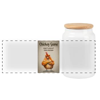 Funny Chicken Game - Ne regardez pas ce poulet - Boîte à biscuits avec couvercle en bois - blanc - Devant