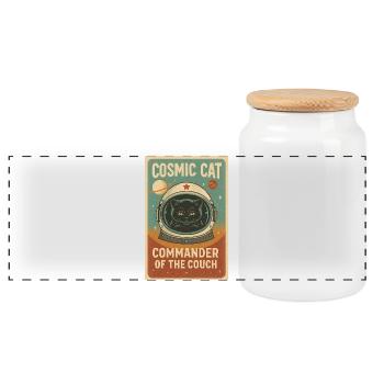 Chat Cosmique – Commandant du Divan | Design rétro - Boîte à biscuits avec couvercle en bois - blanc - Devant