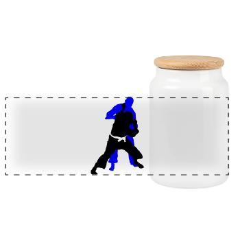 Judo - Panoramic Cookie Jar with Wooden Lid - white - Front