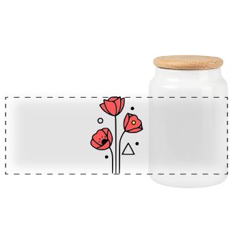 Poppy-Poppies-Minimalist-Line-Art-4 - Panoramic Cookie Jar with Wooden Lid - white - Front