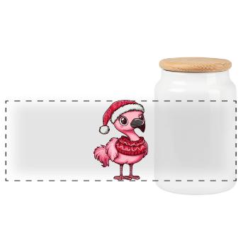 Noël flamant rose - Boîte à biscuits avec couvercle en bois - blanc - Devant