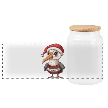 Pelican Bird Christmas - Panoramic Cookie Jar with Wooden Lid - white - Front
