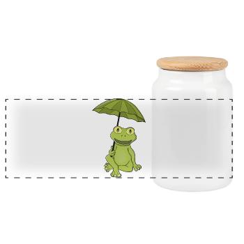 Grüner Frosch unter Regenschirm - Panorama Keksdose mit Holzdeckel - Weiß - Vorne