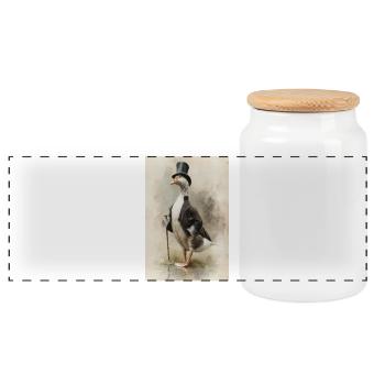 Gentleman Goose in Top Hat - Panoramic Cookie Jar with Wooden Lid - white - Front