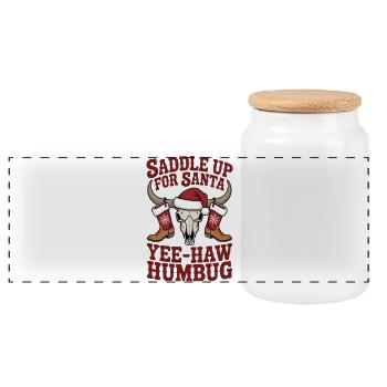 Saddle Up For Santa Yee-Haw Humbug Christmas Desig - Panoramic Cookie Jar with Wooden Lid - white - Front