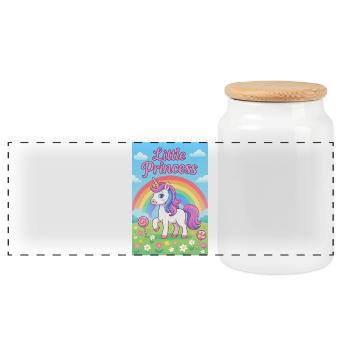 Kleines Regenbogen-Einhorn - Panorama Keksdose mit Holzdeckel - Weiß - Vorne