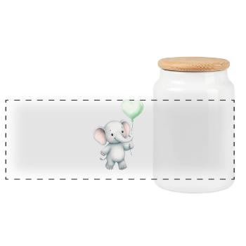 Eléphant avec ballon coeur - Boîte à biscuits avec couvercle en bois - blanc - Devant