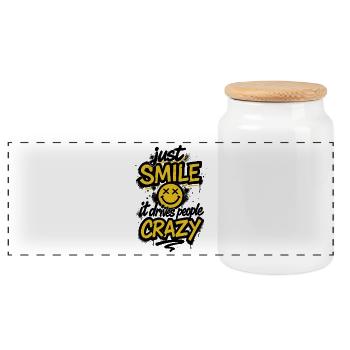 Just Smile It Drives People Crazy – Graffiti Style - Panorama Keksdose mit Holzdeckel - Weiß - Vorne