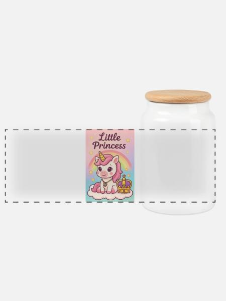 Kleine Einhorn-Prinzessin - Panorama Keksdose mit Holzdeckel - Weiß