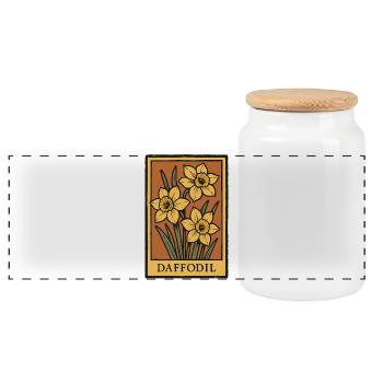 Daffodil Vintage Floral - Panoramic Cookie Jar with Wooden Lid - white - Front