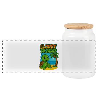 Lloret de Mar Schildkröten-Cartoon-Strand - Panorama Keksdose mit Holzdeckel - Weiß - Vorne