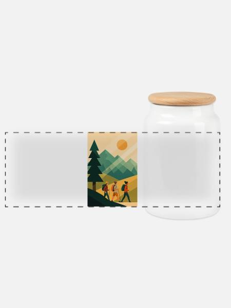Minimalistisches Bergabenteuer - Panorama Keksdose mit Holzdeckel - Weiß