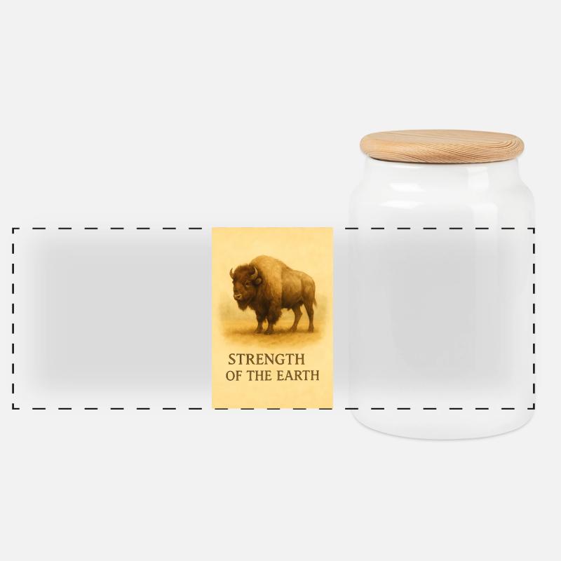 Die Stärke des Erdbisons - Panorama Keksdose mit Holzdeckel - Weiß