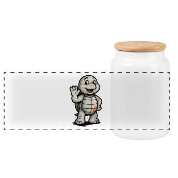 Children's Motif: Waving Turtle Cartoon - Panoramic Cookie Jar with Wooden Lid - white - Front