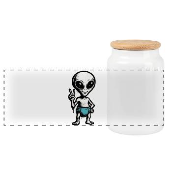 Kindermotiv: Alien Peace Zeichen Illustration - Panorama Keksdose mit Holzdeckel - Weiß - Vorne