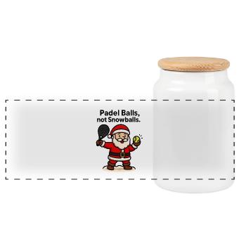Padel Santa : Des balles au lieu de neige - Boîte à biscuits avec couvercle en bois - blanc - Devant