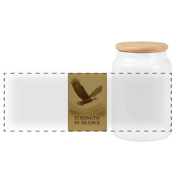 Strength in Silence Eagle - Panoramic Cookie Jar with Wooden Lid - white - Front