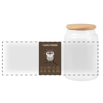 Grumpy Owl – I Have 5 Moods Funny Design - Panorama Keksdose mit Holzdeckel - Weiß - Vorne