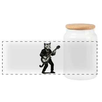 Chat guitariste en costume avec guitare - Boîte à biscuits avec couvercle en bois - blanc - Devant