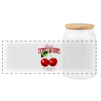 Sweet Temptations Cherries Design - Panoramic Cookie Jar with Wooden Lid - white - Front