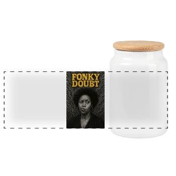 Porträt Afro Funky Doubt - Panorama Keksdose mit Holzdeckel - Weiß - Vorne