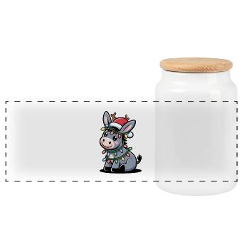 Donkey Elf Christmas - Panoramic Cookie Jar with Wooden Lid - white - Front