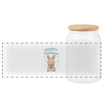 Hoppy Holidays Hase mit Geschenk - Weihnachtshase - Panorama Keksdose mit Holzdeckel - Weiß - Vorne