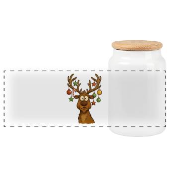 Cheerful moose with tree decoration - Panoramic Cookie Jar with Wooden Lid - white - Front