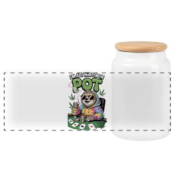 Lustig Ich bin wegen des Pots hier Lustig Poker Weed Faultier - Panorama Keksdose mit Holzdeckel - Weiß - Vorne