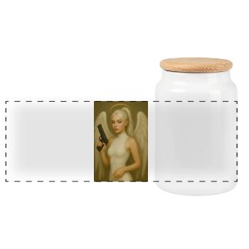 Angel with Weapon - Panoramic Cookie Jar with Wooden Lid - white - Front