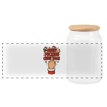 Middle Finger Merry Fucking Christmas - Panoramic Cookie Jar with Wooden Lid - white - Front
