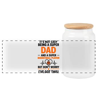Cœur + Basketball – Super papa Basketteur - Boîte à biscuits avec couvercle en bois - blanc - Devant