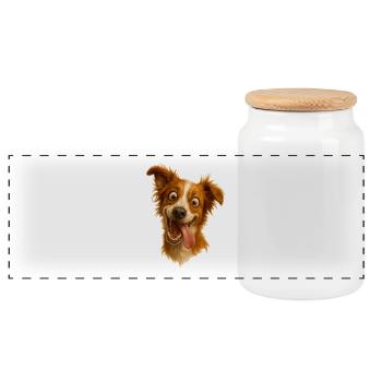 Laughing dog with tongue - Panoramic Cookie Jar with Wooden Lid - white - Front