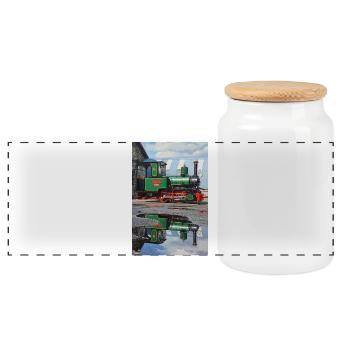 Steam Locomotive Reflection - Panoramic Cookie Jar with Wooden Lid - white - Front