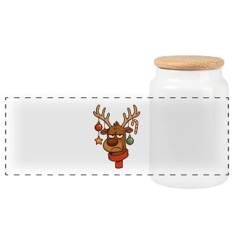 Annoyed reindeer with Christmas decoration - Panoramic Cookie Jar with Wooden Lid - white - Front