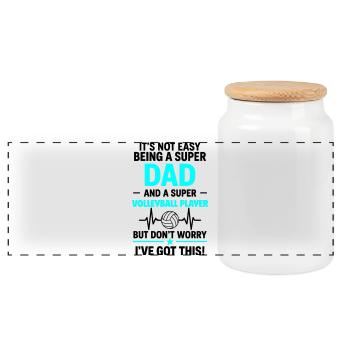Cœur + Volley-ball – Super Papa Joueur de Volley-ball - Boîte à biscuits avec couvercle en bois - blanc - Devant