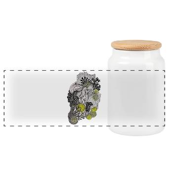 Organic Pattern Flower Yellow Black - Panoramic Cookie Jar with Wooden Lid - white - Front