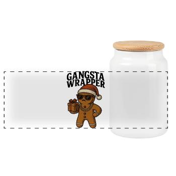 Gangsta Wrapper Noël Humour Pain d’épices - Boîte à biscuits avec couvercle en bois - blanc - Devant
