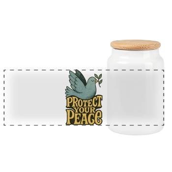 Protect Your Peace Dove Retro Print - Panoramic Cookie Jar with Wooden Lid - white - Front