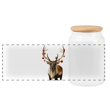 Rentier Weihnachts Reh Hirsch - Panorama Keksdose mit Holzdeckel - Weiß - Vorne