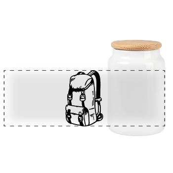 Backpack Symbol Camping Travel - Panoramic Cookie Jar with Wooden Lid - white - Front