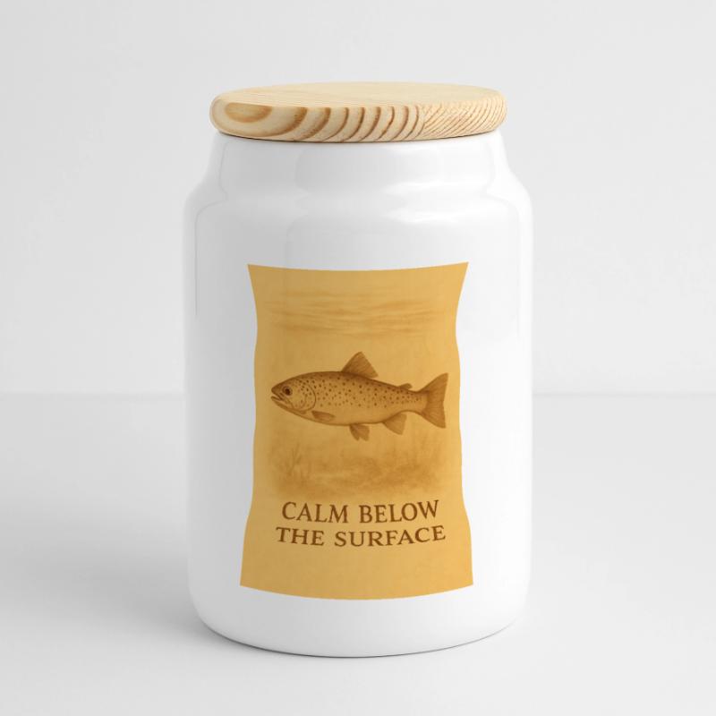 Calm Below the Surface Trout Print Panoramic Cookie Jar with Wooden Lid